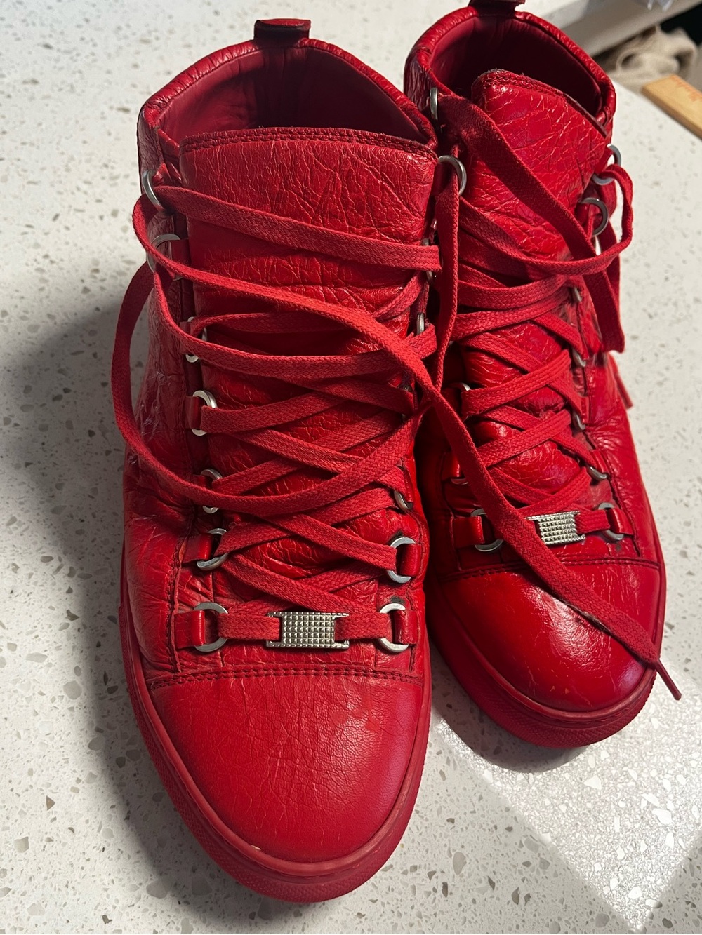 BALENCIAGA 41238144 ARENA ALL RED SHOES MEN SIZE EU40 US7.5  RED BOTTOMS SNEAKER